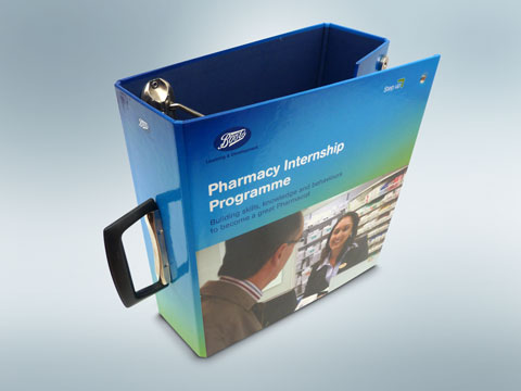 Paper over board ring binder - 4D X 65mm capacity extra flap, magnetic stud closure, briefcase handle.