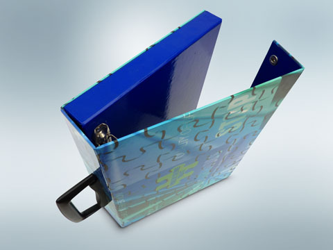 Box/Binder paper over board extra flap & briefcase handle.