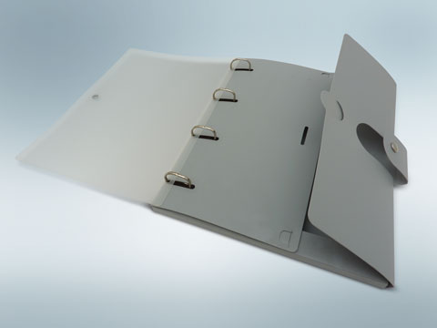 Combi ring binder/box - in 800 micron silver/grey&nbsp; polypropylene, frosted clear flap, press stud closure.