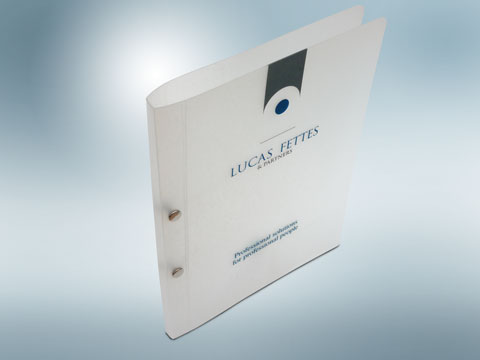 800 micron A4 frosted clear polypropylene binders with pillar and stud fasteners. Printed 2colours