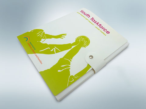 Whit 800micron polypropylene ring binder - press stud strap closure ,screened full colour process.